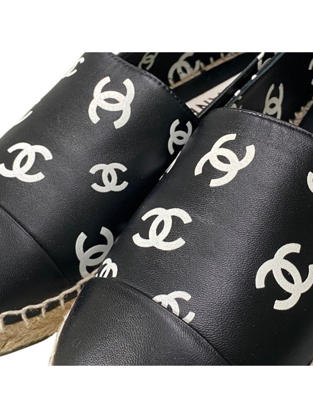 Chanel Espadrilles Flat Shoes CC Logo Leather 39 Black - Picture 8 of 11